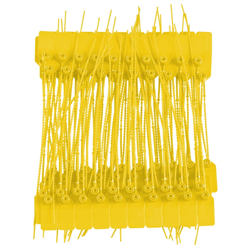 Yellow plastic tamper seals (or pull-tight security zip ties) for fire extinguishers are single-use safety ties designed to lock the safety pin in place, preventing accidental discharge while allowing quick, tool-free break-off during emergencies.
