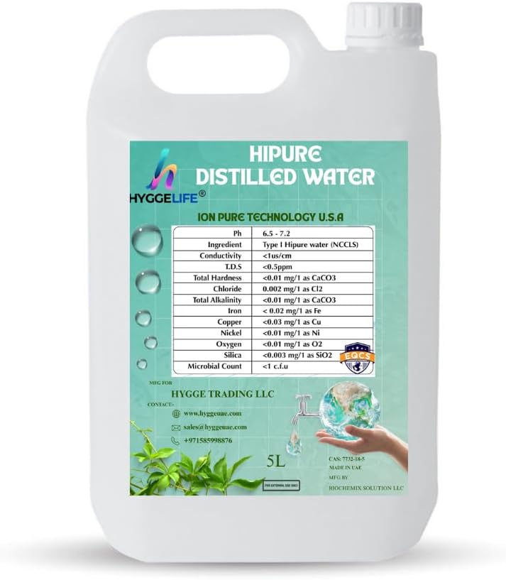 Hyggelife® Hipure Distilled Water Pack of 5 Liter