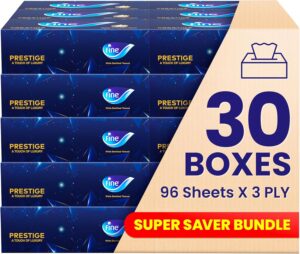 Fine Prestige Facial Tissue boxes, 30 Packs of 96 sheets x 3 Ply