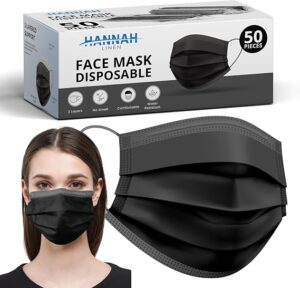 Black Disposable Face Masks - 50 PCS Black Face Masks for Men & Women - 3 Layers Protection - Comfortable/Adjustable/Breathable Black Mask